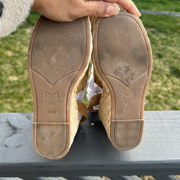 MARC FISHER Suede Platform Straw Wedge Sandals - Picture 9 of 12
